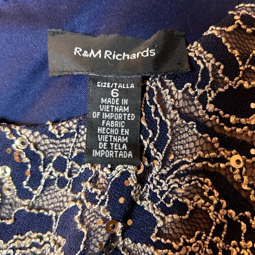R&M Richards Navy and Gold Sequin Lace 3/4 Sleeve Dress - Picture 11 of 11